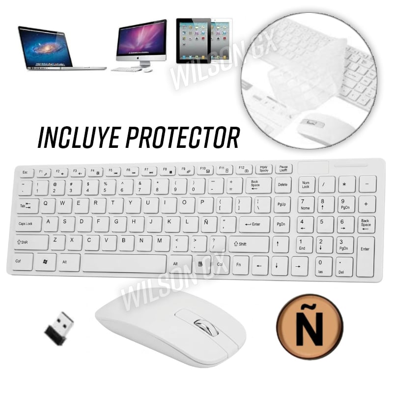 KIT TECLADO Y MOUSE INALAMBRICO ULTRA SLIM CON PROTECTOR LETRA Ñ LAPTOP PC - 1