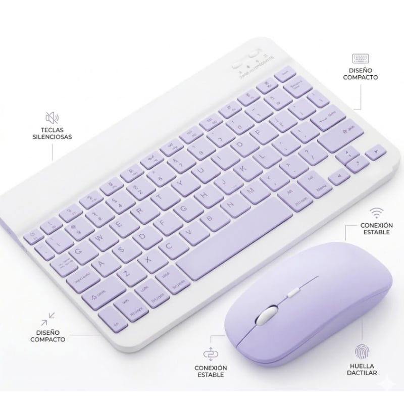 TECLADO CON MOUSE BLUETOOTH INALÁMBRICO PARA TABLET PC Y IPAD LILA - 1