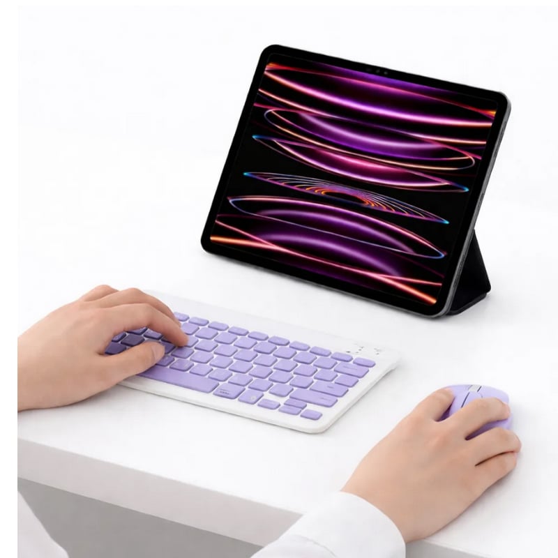 TECLADO CON MOUSE BLUETOOTH INALÁMBRICO PARA TABLET PC Y IPAD LILA - 2