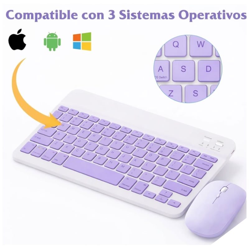 TECLADO CON MOUSE BLUETOOTH INALÁMBRICO PARA TABLET PC Y IPAD LILA - 3