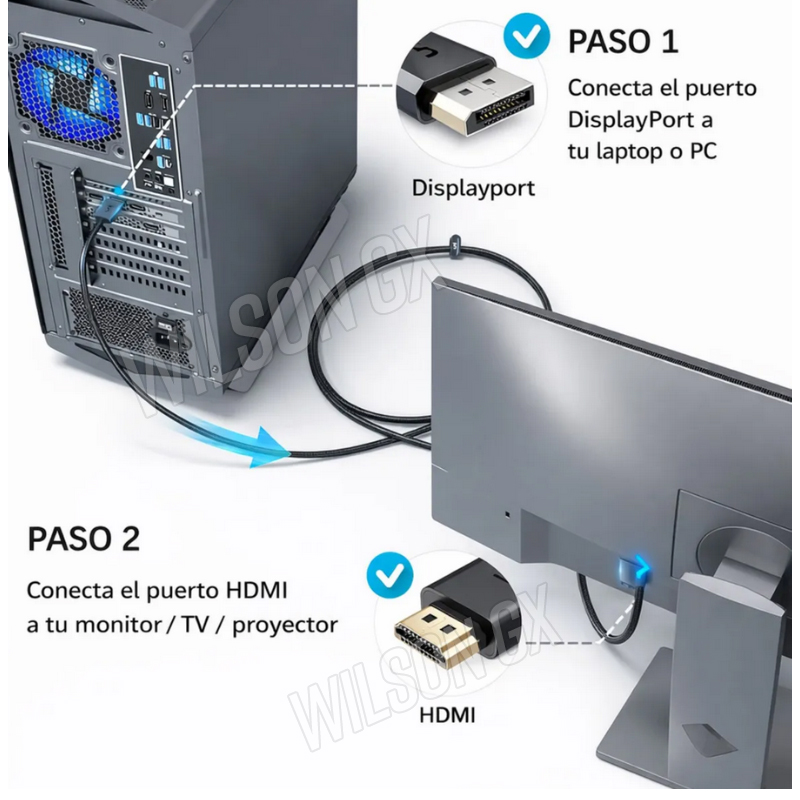 CABLE DISPLAYPORT A HDMI 4K ULTRA HD 4KX2K SEÑAL ESTABLE ALTA DEFINICIÓN - 2
