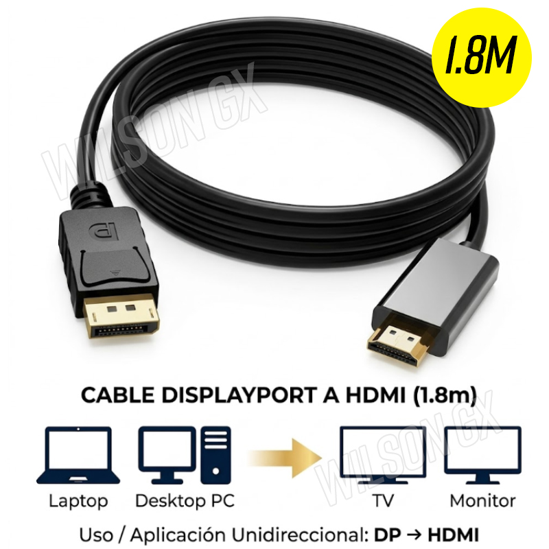 CABLE DISPLAYPORT A HDMI 4K ULTRA HD 4KX2K SEÑAL ESTABLE ALTA DEFINICIÓN - 4