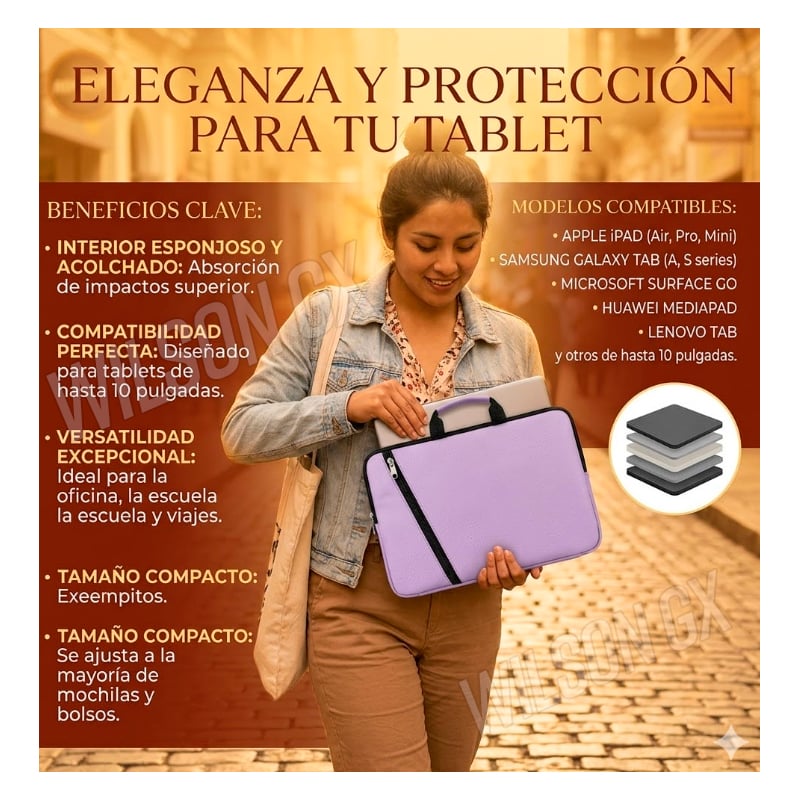 FUNDA NEOPRENO PARA IPAD Y TABLET HASTA 10 - ANTIGOLPES IMPERMEABLE LILA MUJER - 4