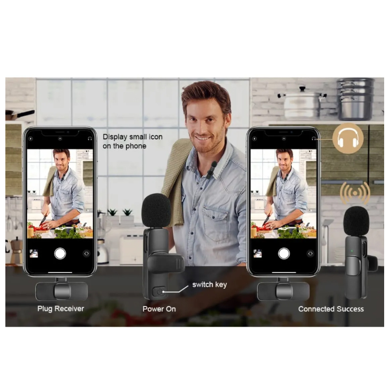 MICRÓFONO INALÁMBRICO SOLAPERO RECARGABLE ENTRADA TIPO C ANDROID USB-C - 2