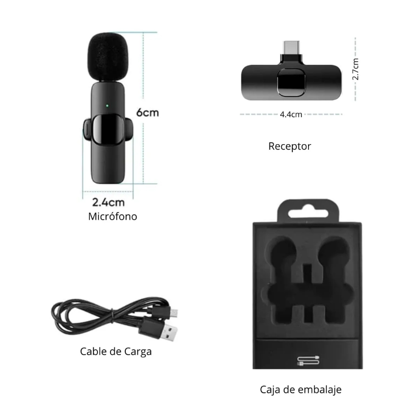MICRÓFONO INALÁMBRICO SOLAPERO RECARGABLE ENTRADA TIPO C ANDROID USB-C - 3