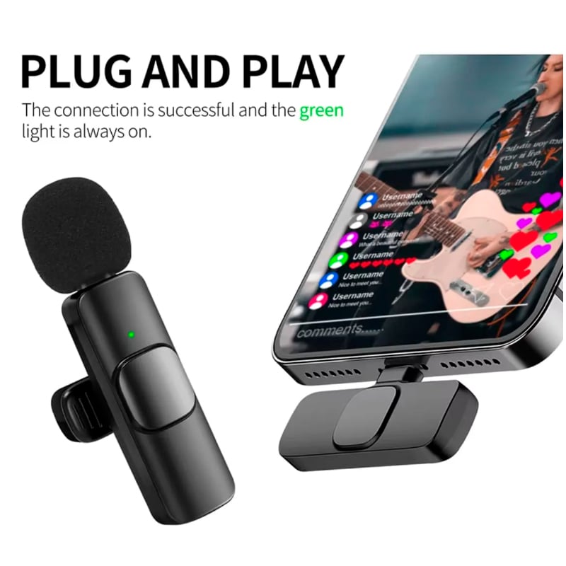 MICRÓFONO INALÁMBRICO SOLAPERO RECARGABLE ENTRADA TIPO C ANDROID USB-C - 4