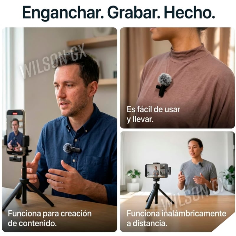 KIT MICRÓFONO INALÁMBRICO SOLAPERO PARA TIPO C Y IPHONE + FILTRO - 4
