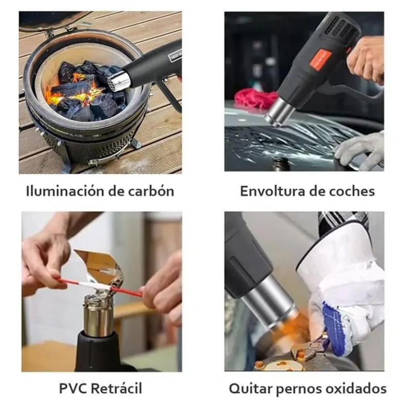 PISTOLA DE CALOR FLUJO AIRE CALIENTE DE 2000W PARA CELULAR PINTURA VIDRIOS - 5