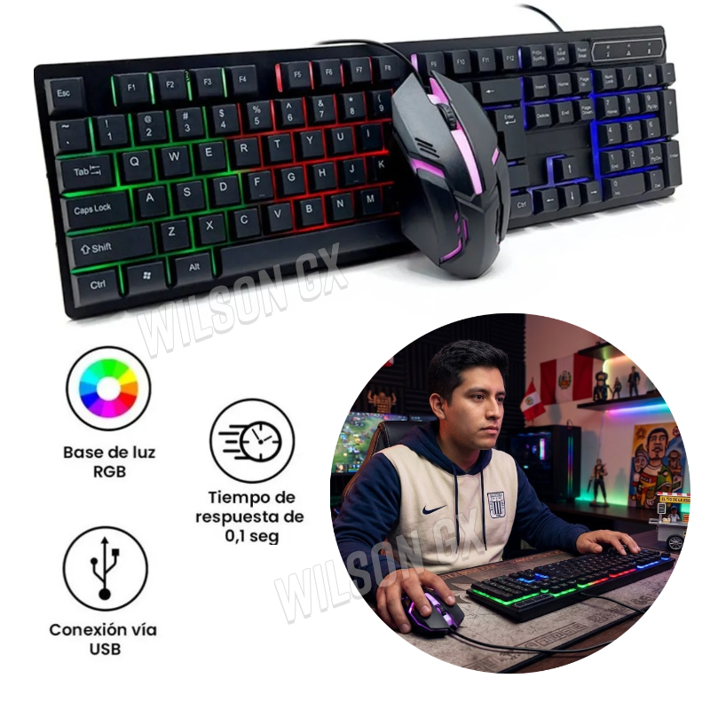 KIT TECLADO Y MOUSE GAMER RETROILUMINADO RGB CABLE USB PC LAPTOP - 1