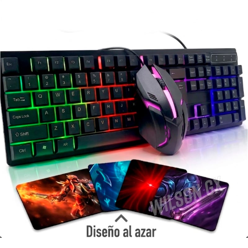 COMBO GAMER 3 EN 1 MOUSE TECLADO Y PAD LUCES LED RETROILUMINADO RGB - 1