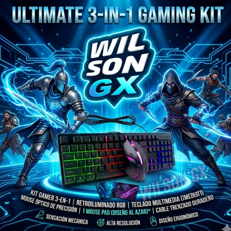 COMBO GAMER 3 EN 1 MOUSE TECLADO Y PAD LUCES LED RETROILUMINADO RGB - 4