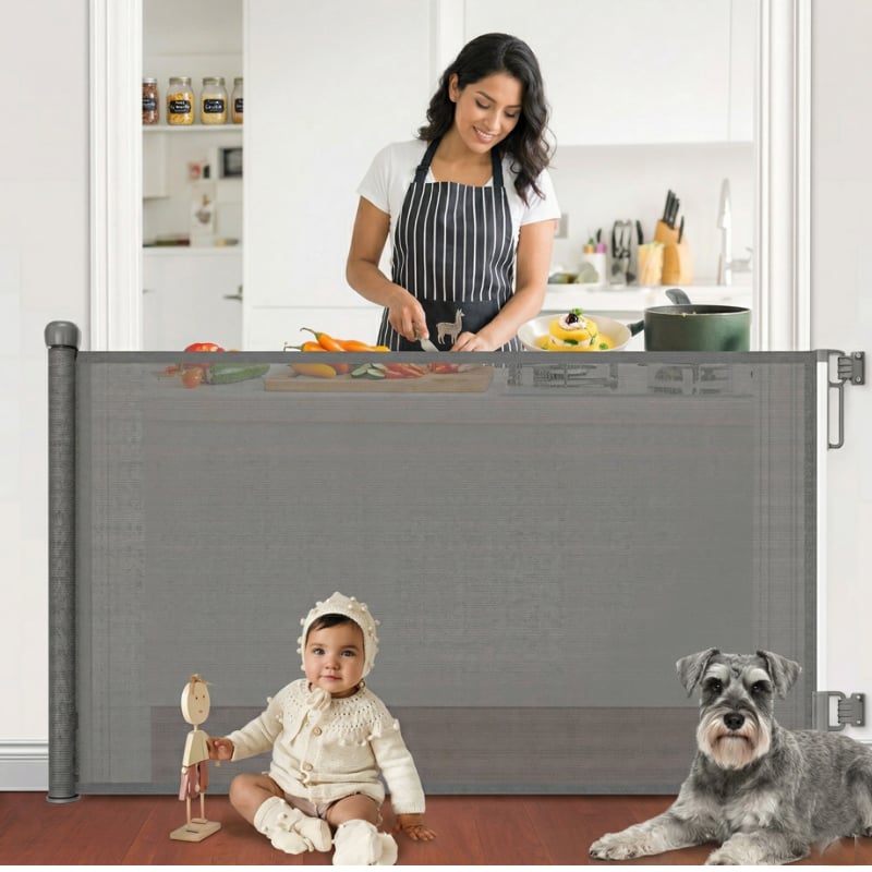 PUERTA DE SEGURIDAD RETRACTIL REJA BEBE NIÑOS MASCOTA INTERIOR EXTERIOR - 1