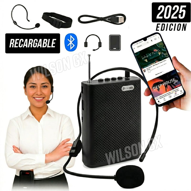 AMPLIFICADOR DE VOZ PORTÁTIL VINCHA CORREA BLUETOOTH RECARGABLE USB - 1