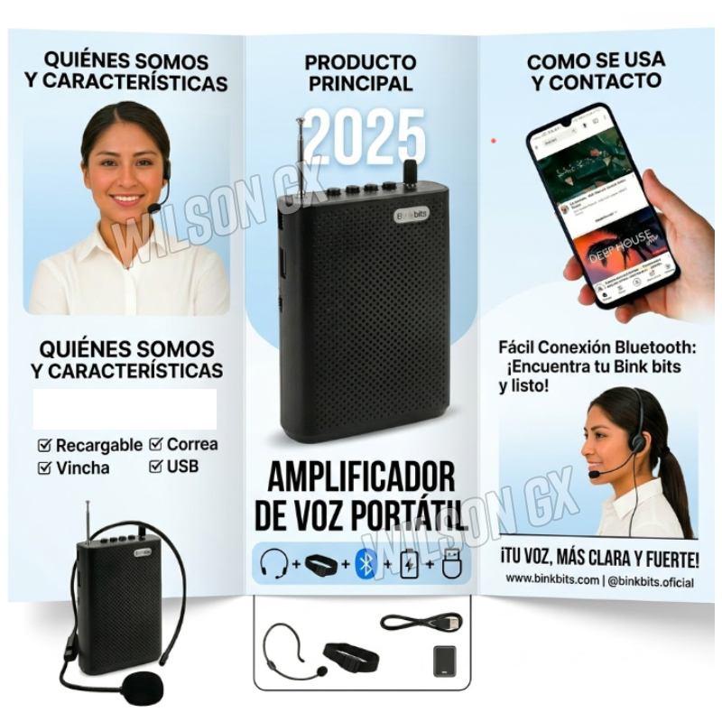 AMPLIFICADOR DE VOZ PORTÁTIL VINCHA CORREA BLUETOOTH RECARGABLE USB - 6
