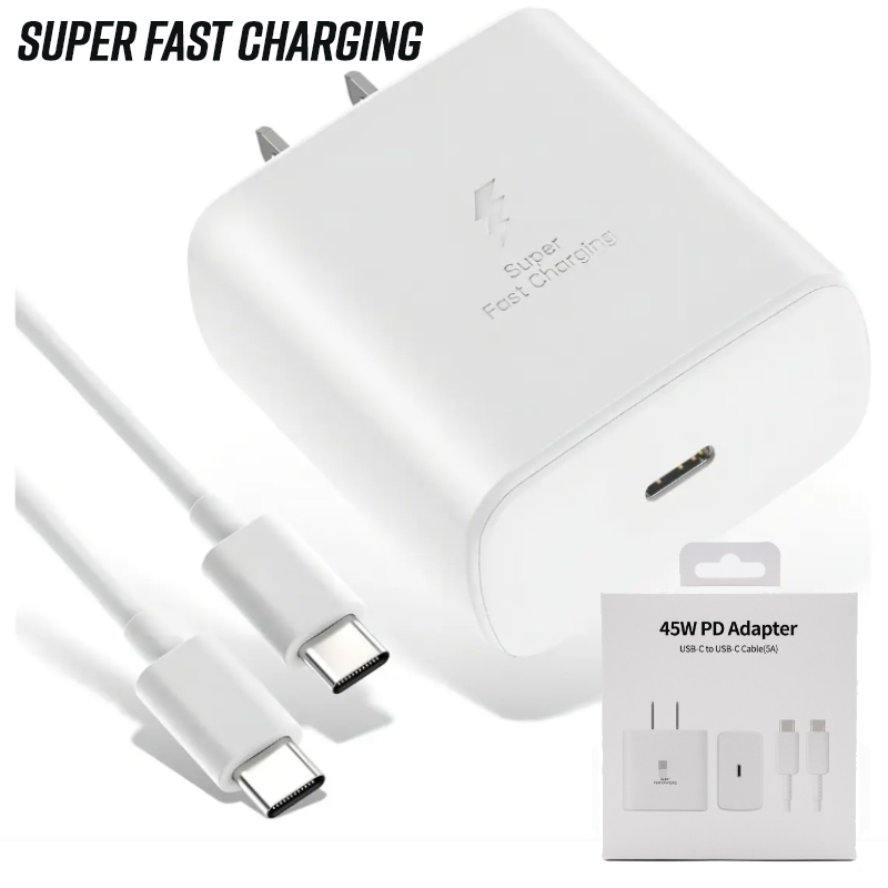 CARGADOR 45W CARGA RAPIDA CON CABLE BLANCO COMPATIBLE SAMSUNG - 1