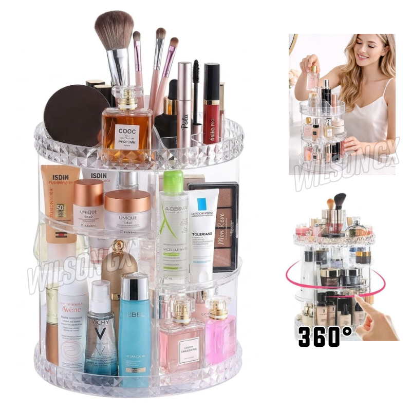 ORGANIZADOR DE MAQUILLAJE Y COSMÉTICOS 360 ACRÍLICO GIRATORIO - 1