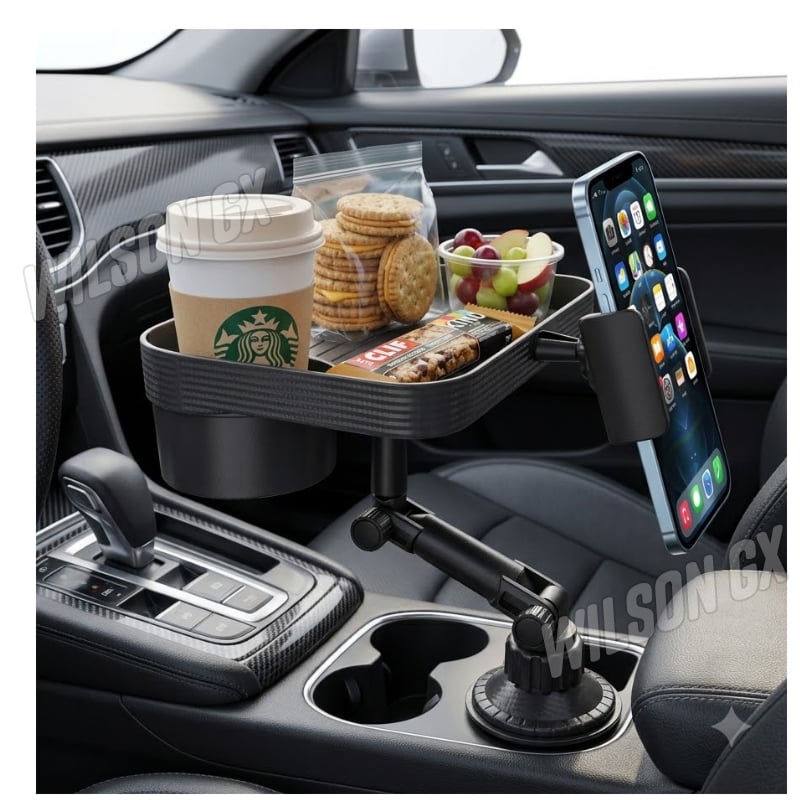 SOPORTE ORGANIZADOR BANDEJA PORTA BOTELLAS VASO CELULAR PARA AUTO 3 EN 1 - 2