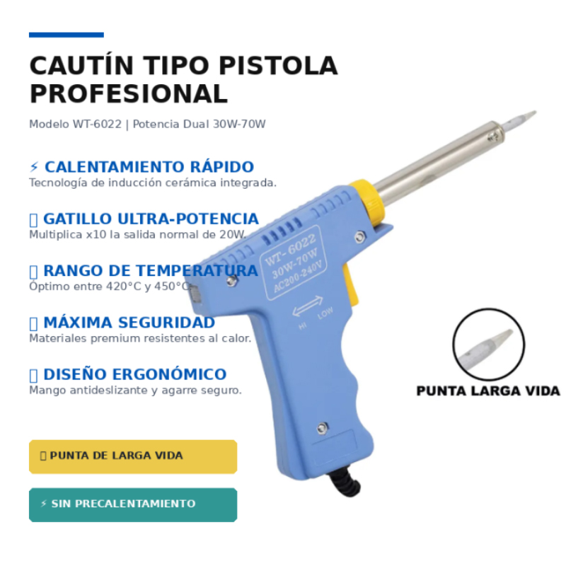 PISTOLA PARA SOLDAR CAUTIN 30W-70W PUNTA PLATA - 3