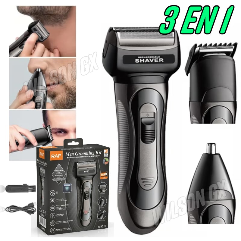AFEITADORA ELÉCTRICA CORTADORA DE CABELLO BARBA Y NARIZ 3 EN 1 INALÁMBRICA - 1