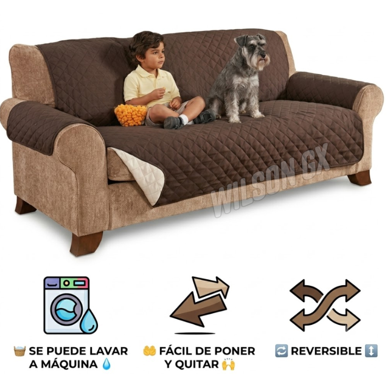COBERTOR PROTECTOR DE SOFÁ ASIENTO REVERSIBLE DE 3 CUERPOS PARA MASCOTAS NIÑOS - 1