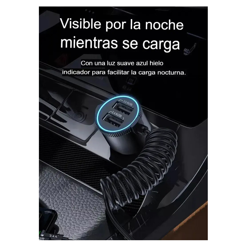 CARGADOR PARA AUTO 5 EN 1 TIPO C USB LIGHTNING MICRO 2 USB CABLE RETRAIBLE - 5