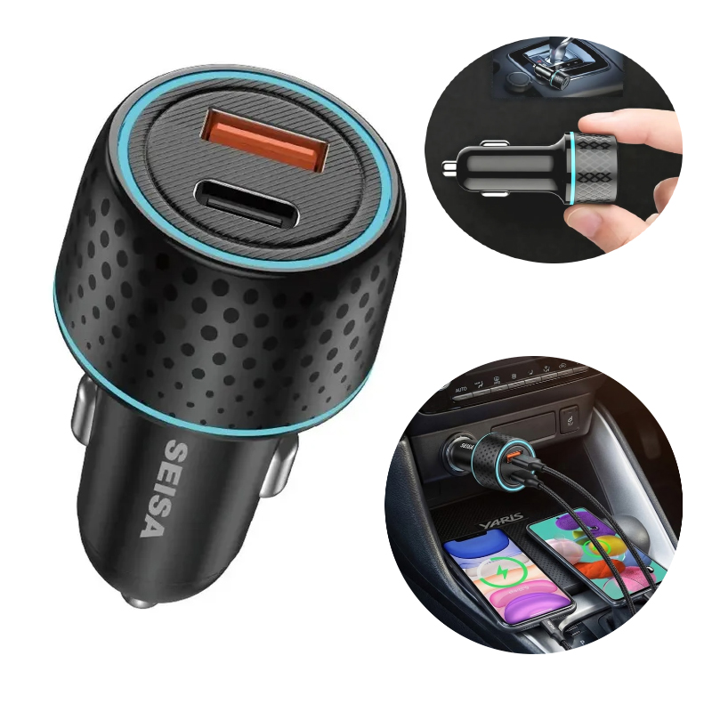 CARGADOR PARA AUTO 2 PUERTO USB Y TIPO C CARRO 48W - 1
