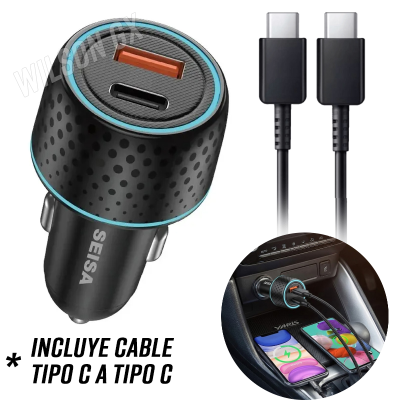 CARGADOR PARA AUTO 2 EN 1 PUERTO USB Y TIPO C 48W + CABLE C A C - 1