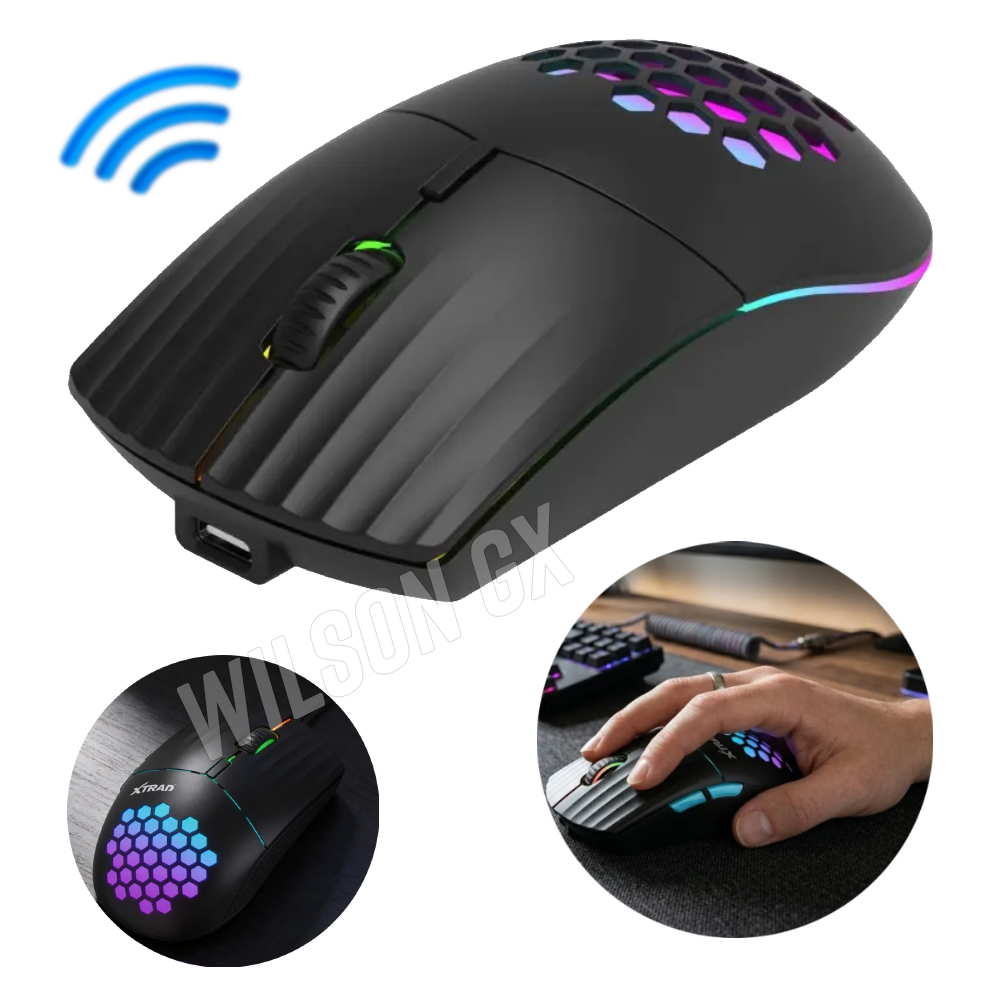 MOUSE GAMER INALÁMBRICO BLUETOOTH RECARGABLE LED RGB DPI 3200 - 1