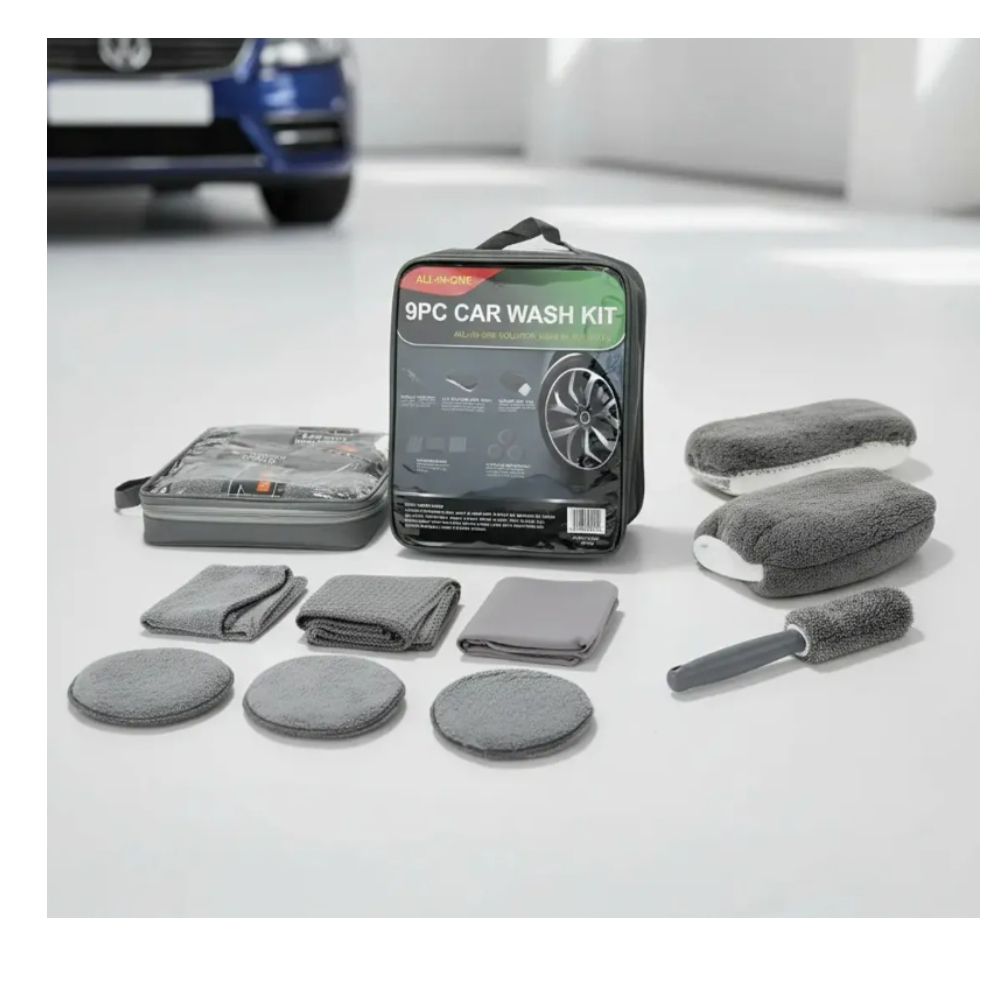 KIT LIMPIEZA DE AUTO 9 EN 1 MICRO FIBRA LAVADO CARRO ESPONJA PAÑO TOALLA - 5