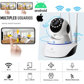 CÁMARA IP HD 3 ANTENAS WIFI 360 SENSOR MOVIMIENTO MICROFONO - 4