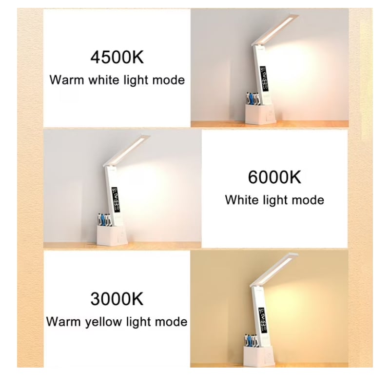 LÁMPARA LED TÁCTIL PLEGABLE RECARGABLE POR USB 3 TONOS LUZ RELOJ - 3