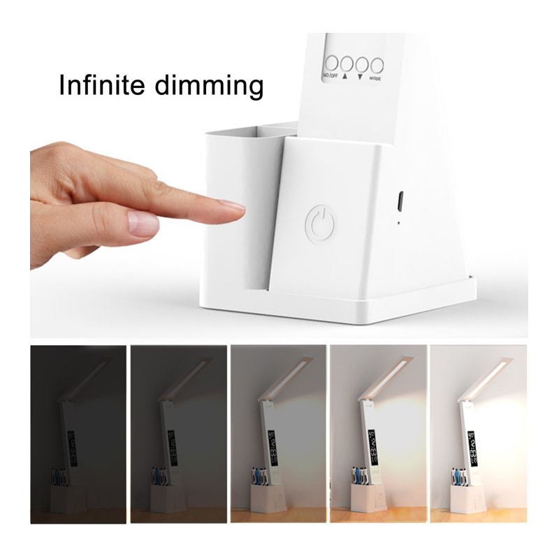 LÁMPARA LED TÁCTIL PLEGABLE RECARGABLE POR USB 3 TONOS LUZ RELOJ - 4