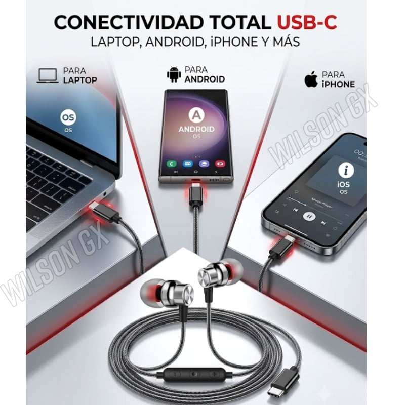AUDÍFONO CON MICROFONO Y CONTROL VOLUMEN USB-C TIPO C 1.2M - 4