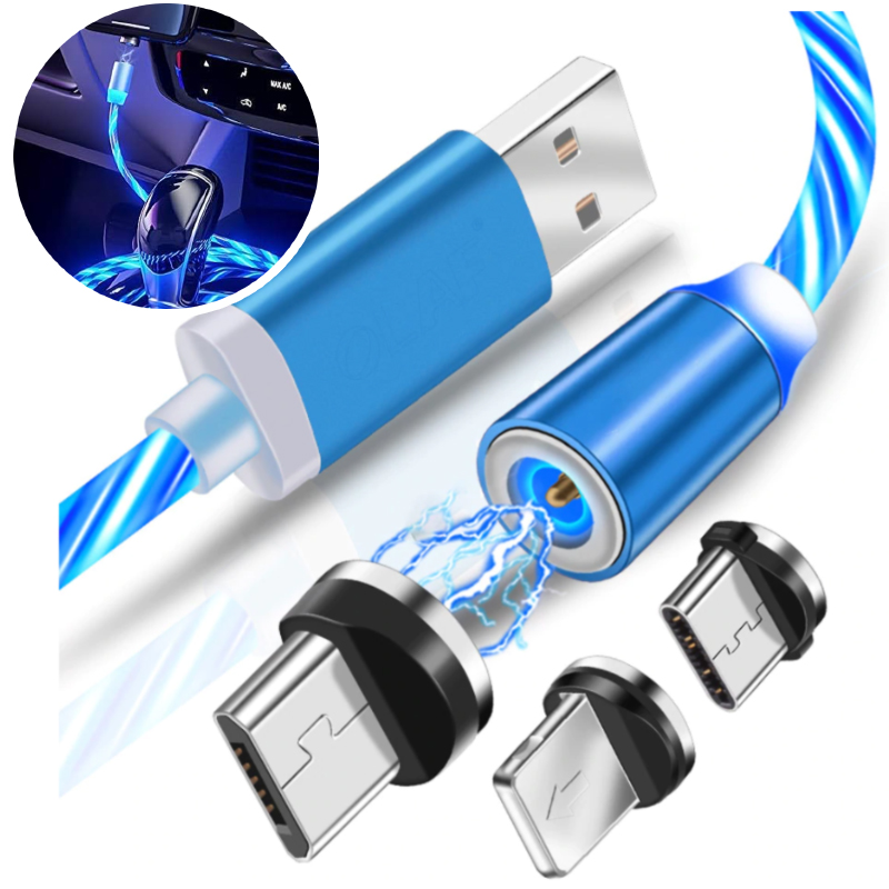 CABLE IMANTADO MAGNÉTICO 3 EN 1 MICRO USB, TIPO C IPHONE CON LUZ LED - 1