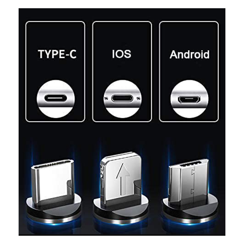 CABLE IMANTADO MAGNÉTICO 3 EN 1 MICRO USB, TIPO C IPHONE CON LUZ LED - 2