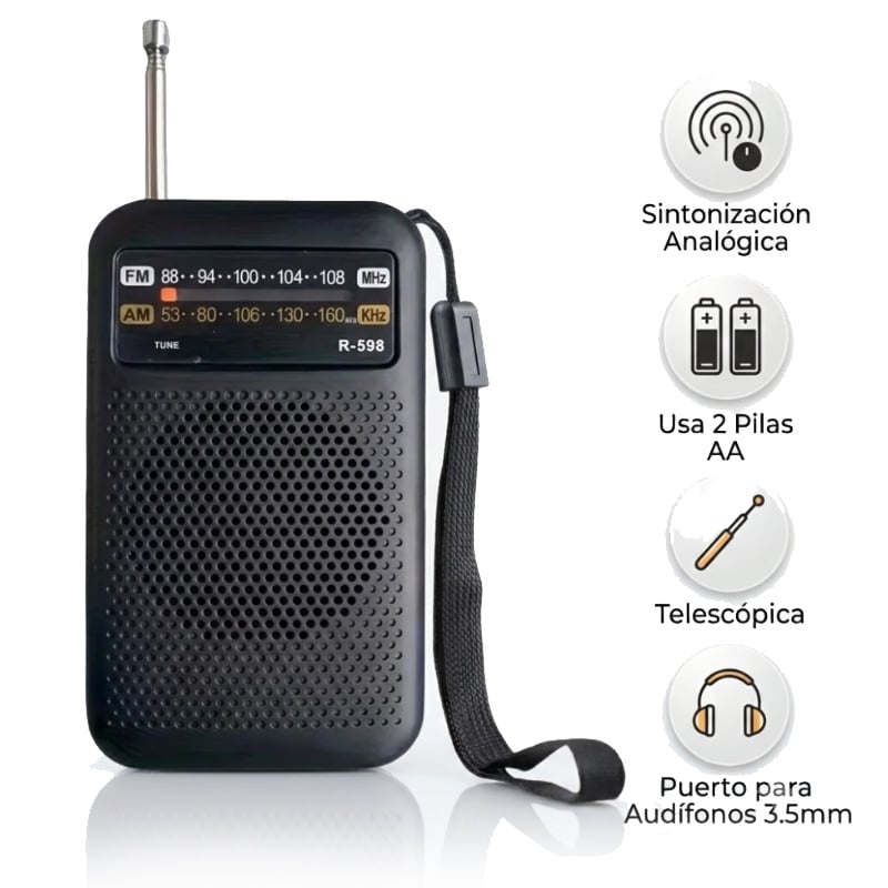 RADIO PORTATIL A PILAS AM-FM AM FM CON ALTAVOZ Y SALIDA AUDÍFONO - 1