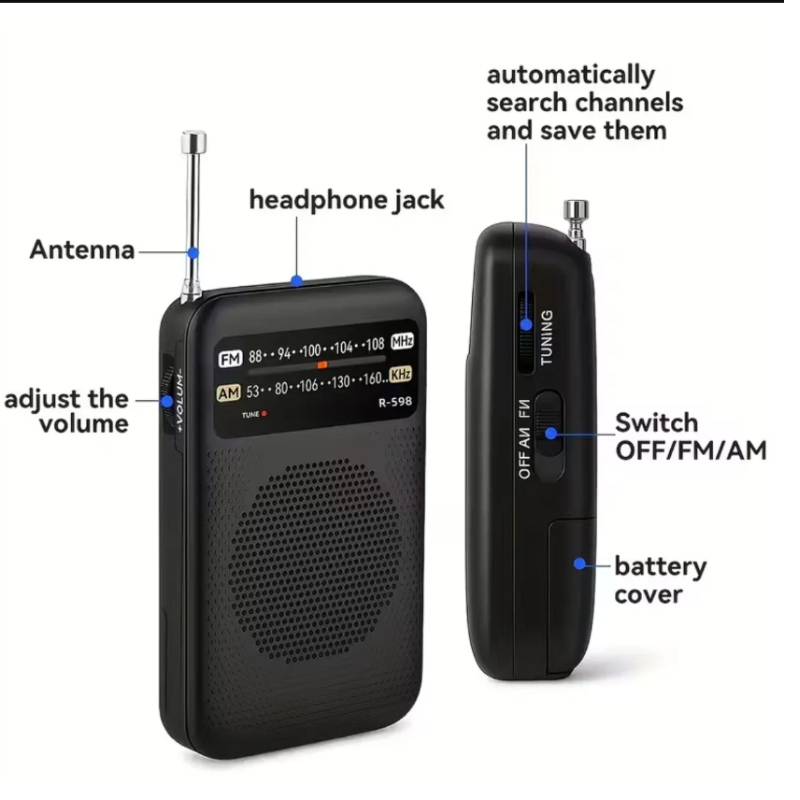 RADIO PORTATIL A PILAS AM-FM AM FM CON ALTAVOZ Y SALIDA AUDÍFONO - 2
