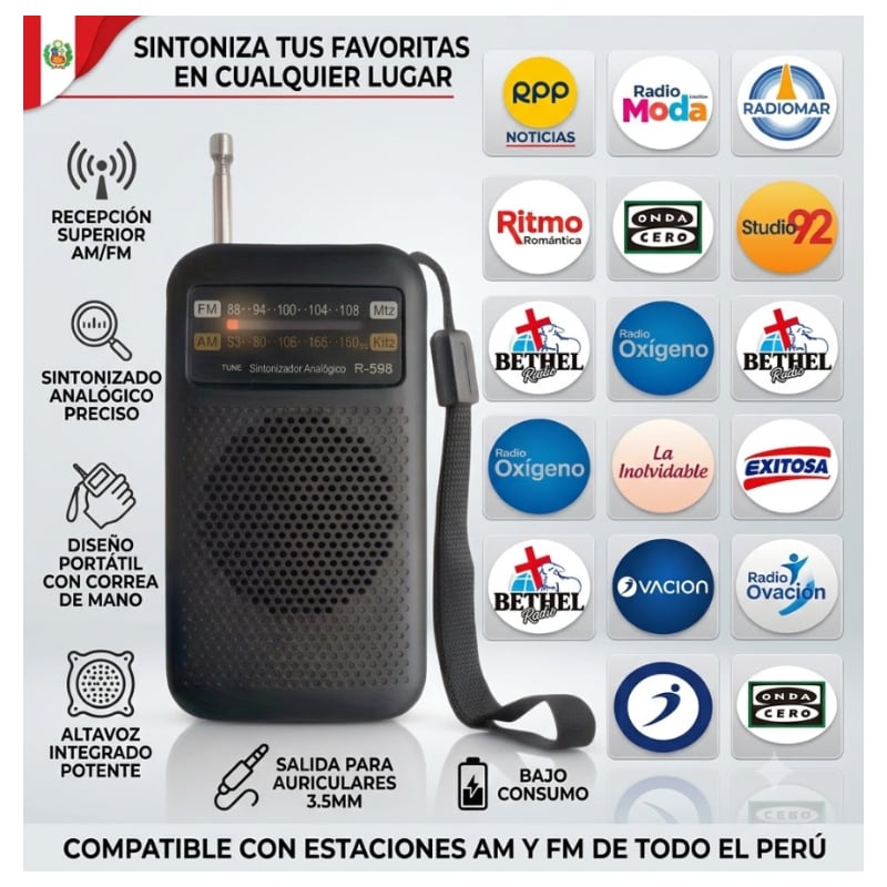 RADIO PORTATIL A PILAS AM-FM AM FM CON ALTAVOZ Y SALIDA AUDÍFONO - 3
