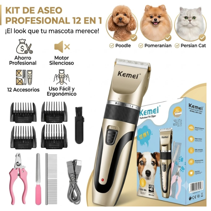 KIT DE CORTE PROFESIONAL PARA MASCOTAS 12 EN 1 MAQUINA PELO PERRO - 2