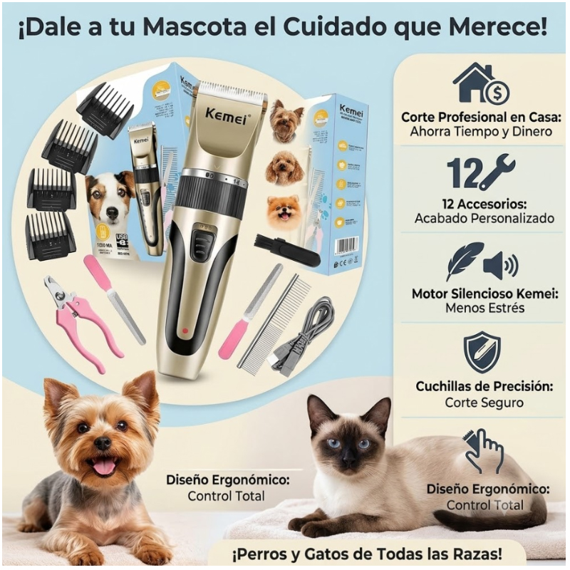 KIT DE CORTE PROFESIONAL PARA MASCOTAS 12 EN 1 MAQUINA PELO PERRO - 3