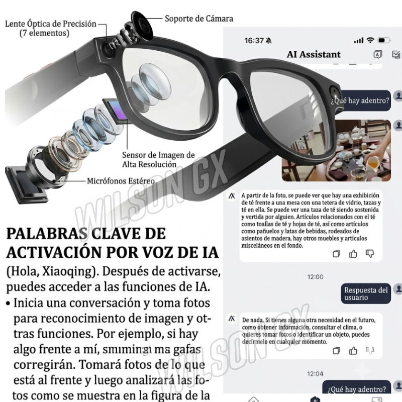 LENTES SMART CON IA TIEMPO REAL 8MP CÁMARA ESPÍA TRADUCTOR LLAMADAS AUDIO - 2