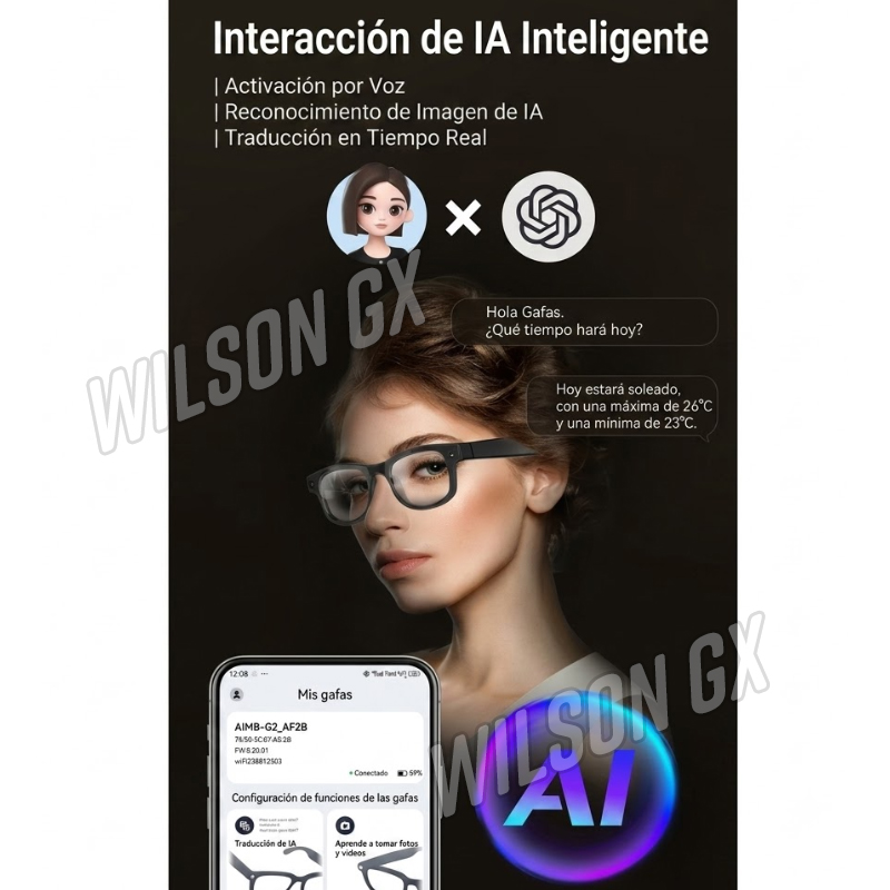 LENTES SMART CON IA TIEMPO REAL 8MP CÁMARA ESPÍA TRADUCTOR LLAMADAS AUDIO - 3