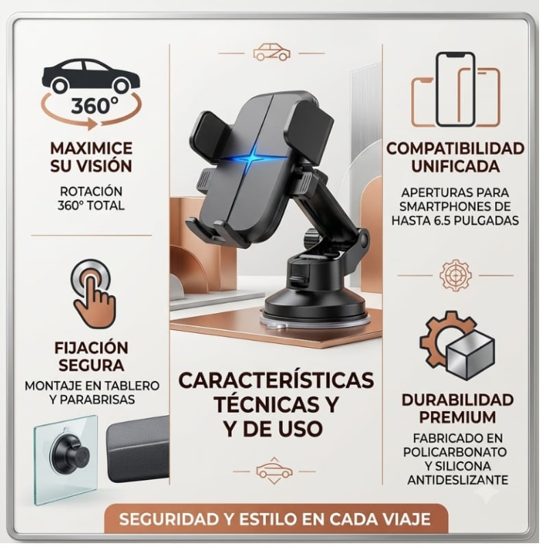 SOPORTE PARA CELULAR DE AUTO CON SUCCIÓN Y ROTACIÓN 360 - 3