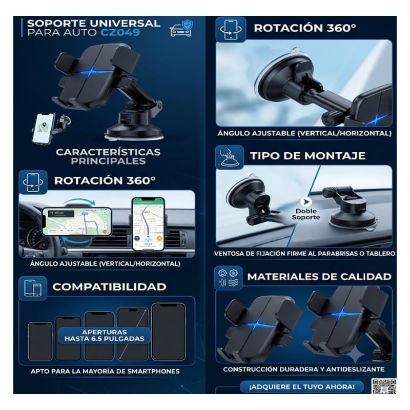 SOPORTE PARA CELULAR DE AUTO CON SUCCIÓN Y ROTACIÓN 360 - 4