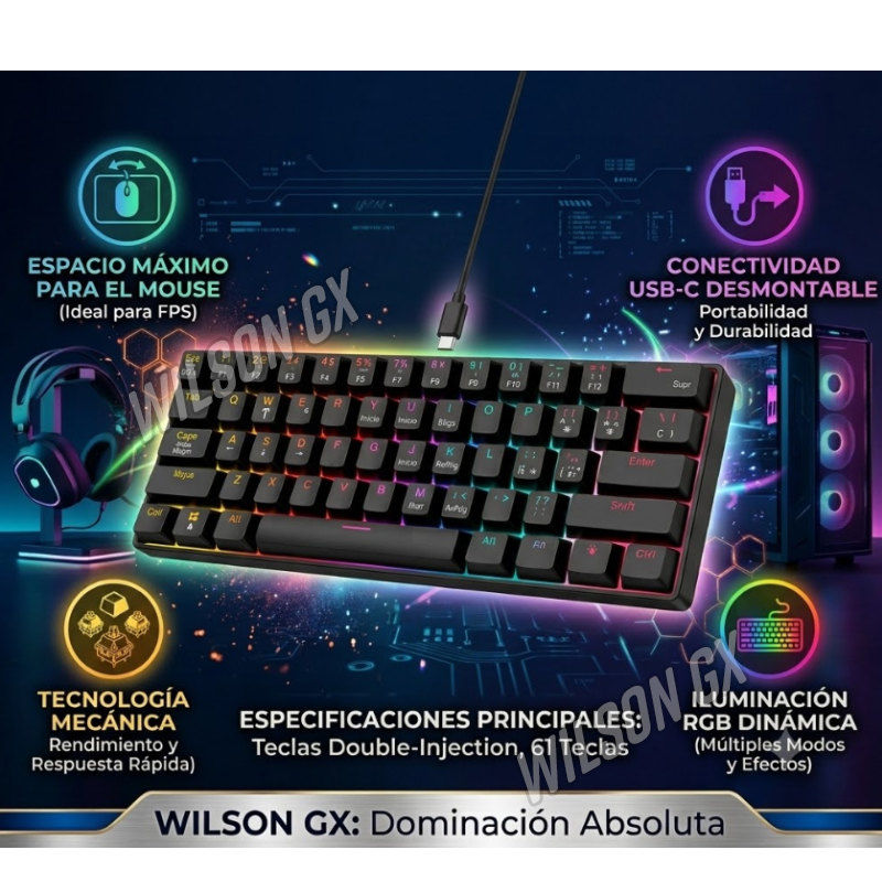 MINI TECLADO MECÁNICO CON LUZ RGB RETROILUMINADO CABLE USB-C - 3