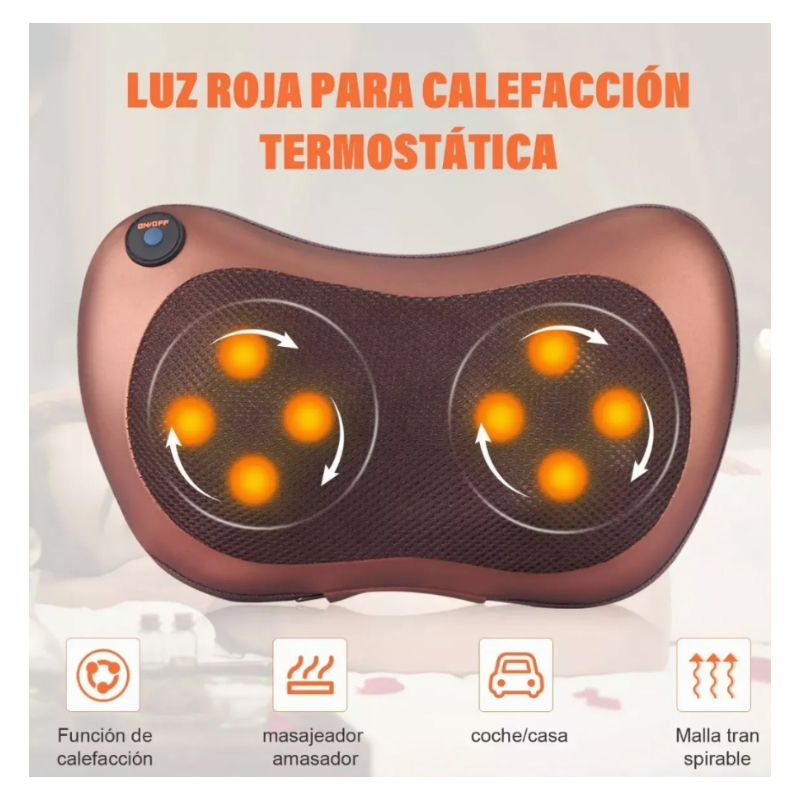 ALMOHADA MASAJEADOR CUELLO CERVICAL CORPORAL SHIATSU PARA HOGAR O AUTO - 3