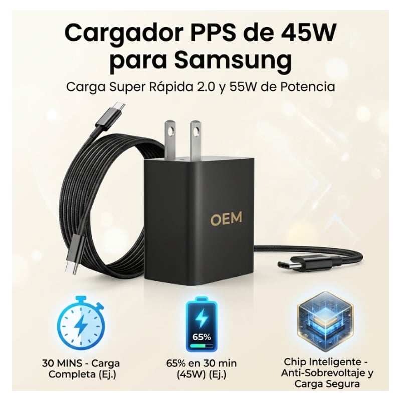 CARGADOR 45W A 55W ULTRA CARGA RÁPIDA COMPATIBLE SAMSUNG XIAOM - 2