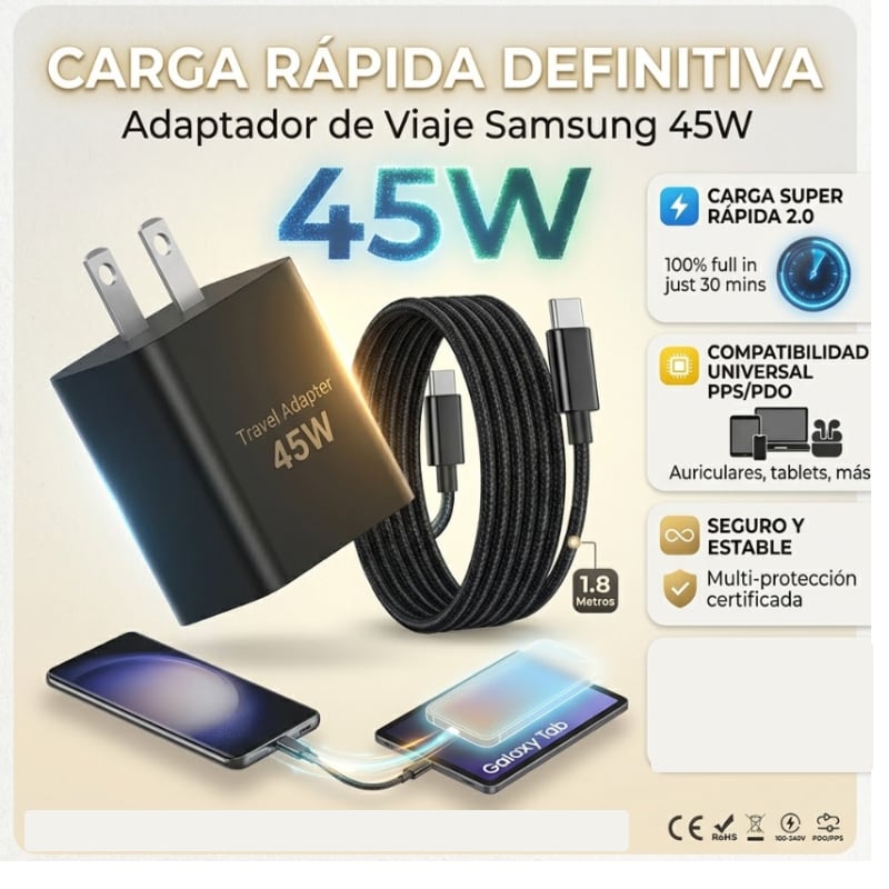 CARGADOR 45W A 55W ULTRA CARGA RÁPIDA COMPATIBLE SAMSUNG XIAOM - 4