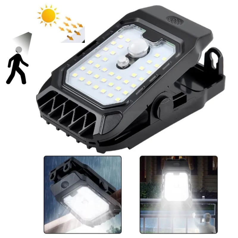 FOCO SOLAR CLIP LÁMPARA GANCHO PORTATIL LED LUZ SENSOR MOVIMIENTO - 1
