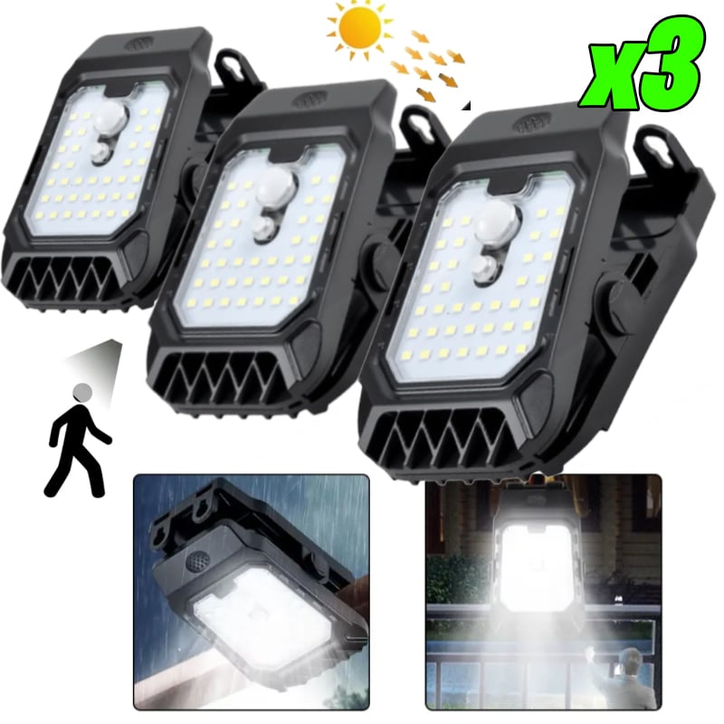 KIT 3 FOCO SOLAR CLIP LÁMPARA GANCHO PORTATIL LED LUZ SENSOR MOVIMIENTO - 1